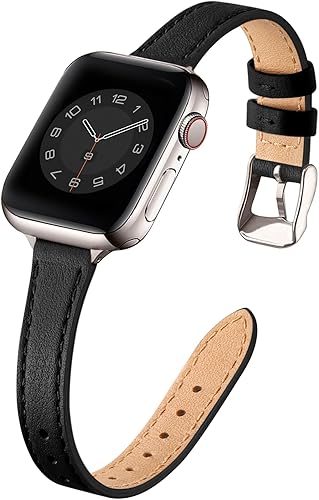 STIROLL Correas delgadas de cuero compatibles con Apple Watch Band de 1.49, 1.57, 1.61, 1.65 pulgadas (Serie 11 10), correa delgada de cuero de