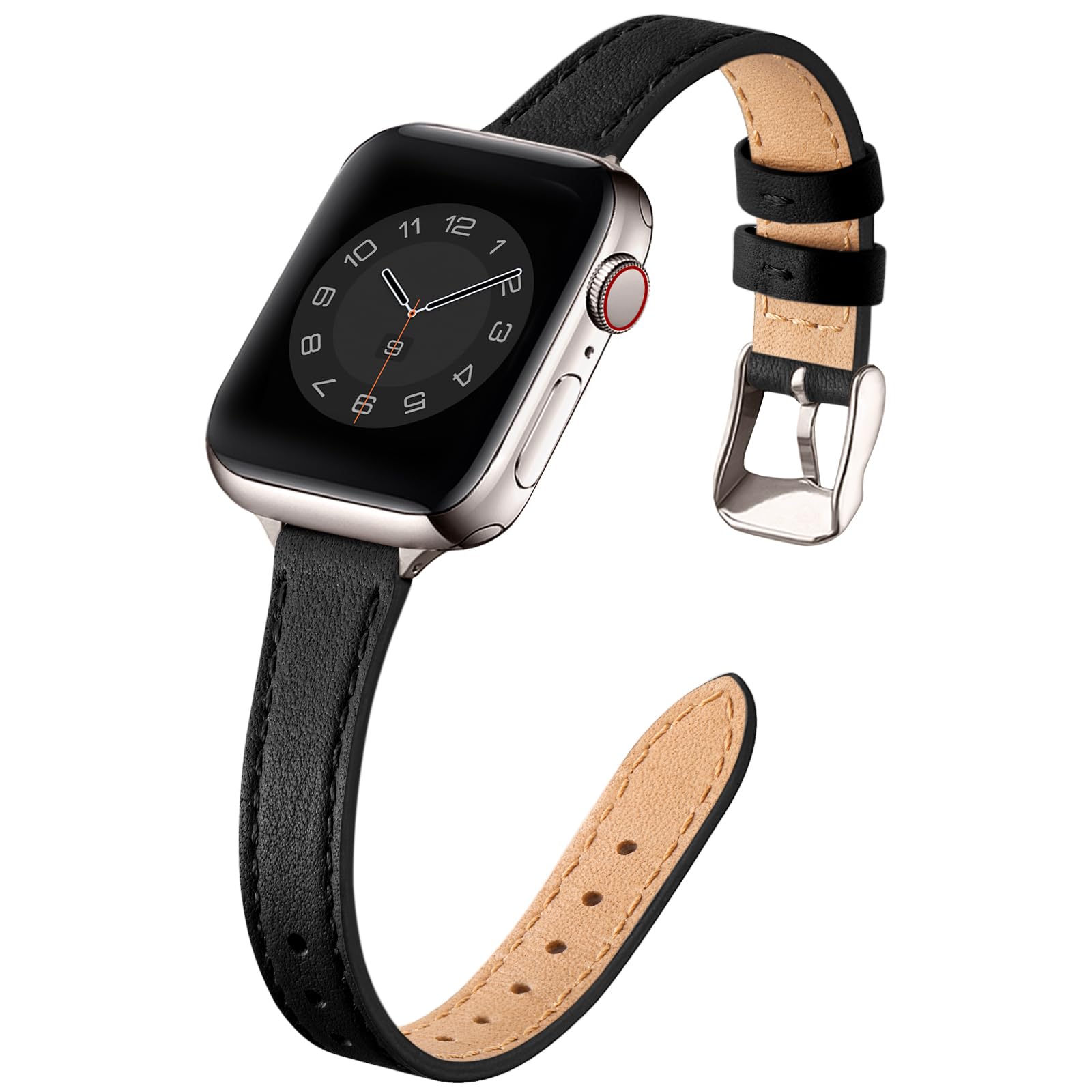 SUNFWR Leather Strap Compatible with Apple Watch Straps 42mm(Series 11 10)  41mm 40mm 38mm,Genuine Slim&Thin Replacement Band for iWatch Series 11 10