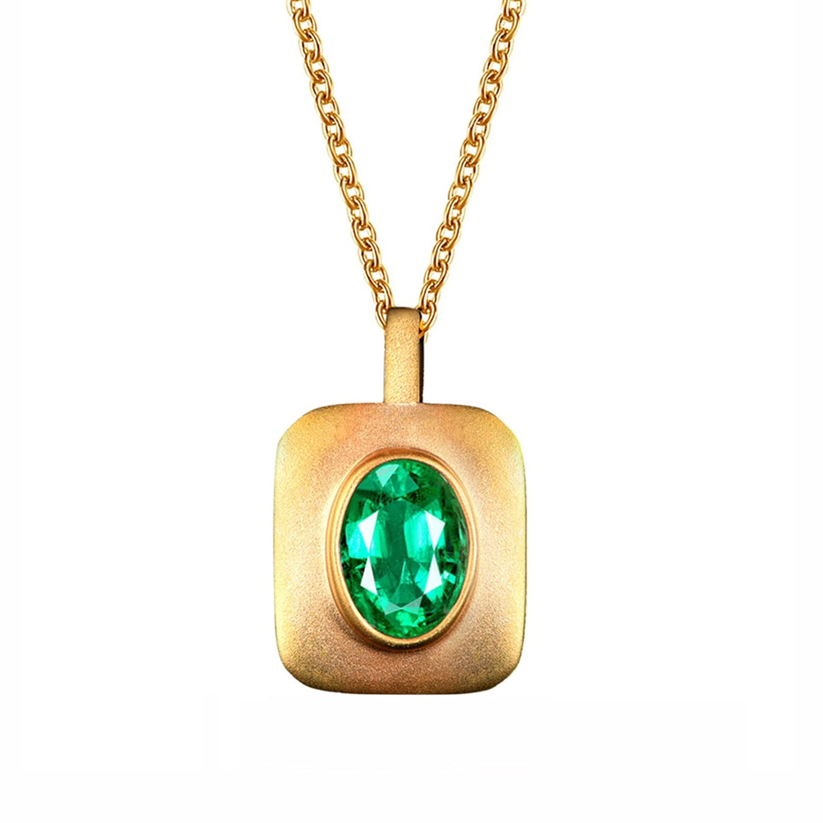 Daesar Kette 18 Karat Weißgold 750, Kette 45CM Damen Schild mit Oval Smaragd 1ct Charms Anhänger Halskette mit Diamant