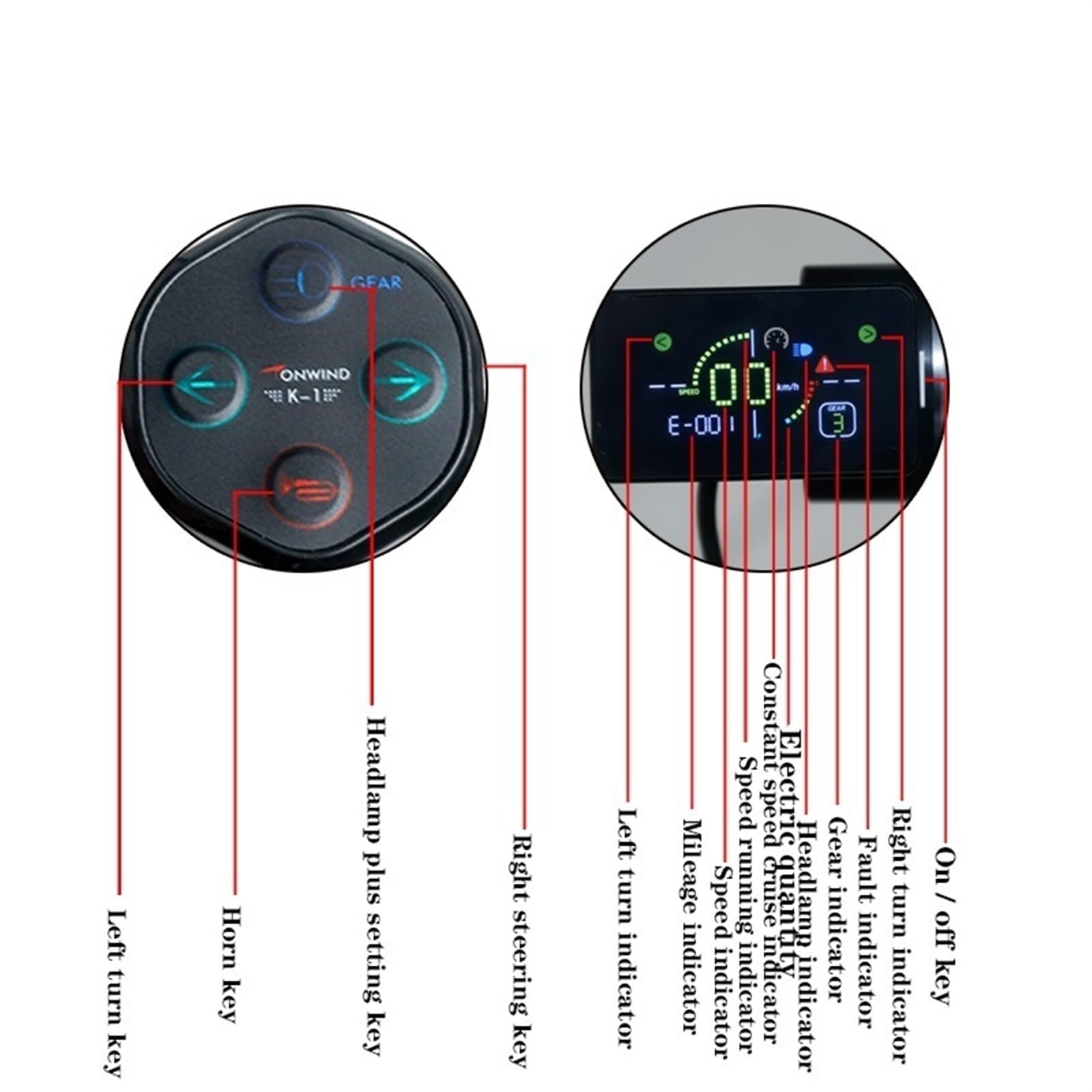 TF901 48V E-Bike Scooter Allarme antifurto Regolatore di velocità senza spazzole remoto Display LCD Acceleratore Twist Grip Manubrio Regolatore per monopattino elettrico(Three pin switch)