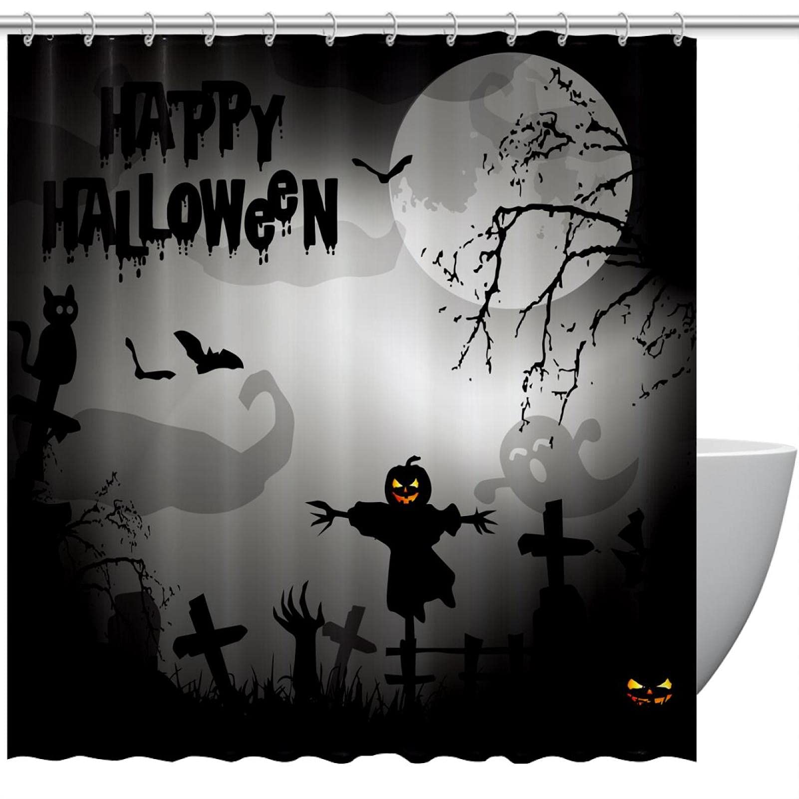 Rideau de douche noir Halloween pour transformer votre salle de bain en octobre