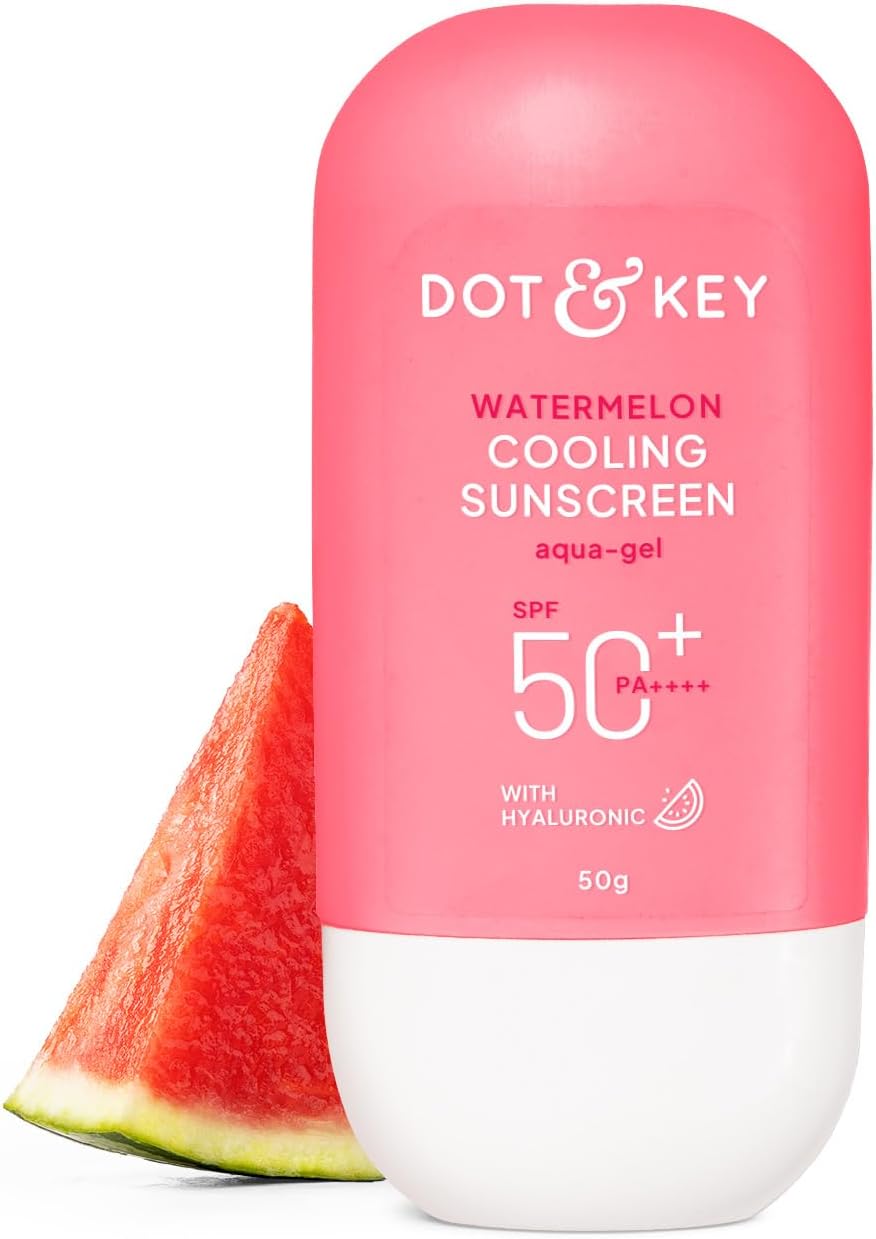 Dot & Key Watermelon Cooling Sunscreen SPF 50+ PA++++ With Hyaluronic Acid, Instantly Cools Skin, Broad Spectrum Protection Controls Excess Oil, Checks Tanning, No White Cast, All Skin Types 50g
