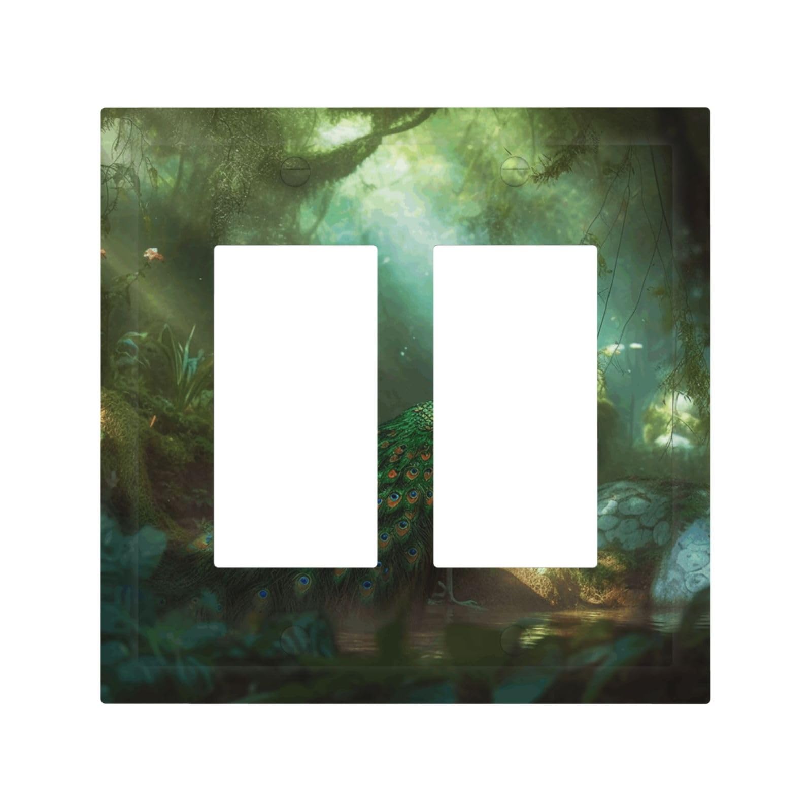 2-Gang Light Switch Cover Peacock Wall Plate for Electrical Outlets Double Decorator Wall Plates 4.9" x 5" Mid-size Receptacle Outlet Covers Blank Faceplate Cover