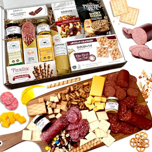 Deluxe Meat and Cheese Gift Basket – Gourmet Charcuterie Assortment Charcuterie Food Items, Meat...