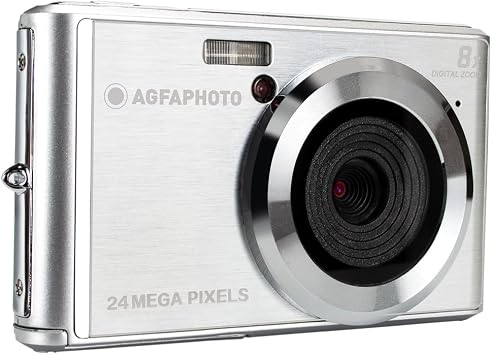 AGFA Photo Realishot DC5500 Compact Digital Camera, 24 MP, 2.4 Inch LCD Screen, 8X Digital Zoom, HD 720p Video, External SD Memory Card, Lithium Battery - Silver