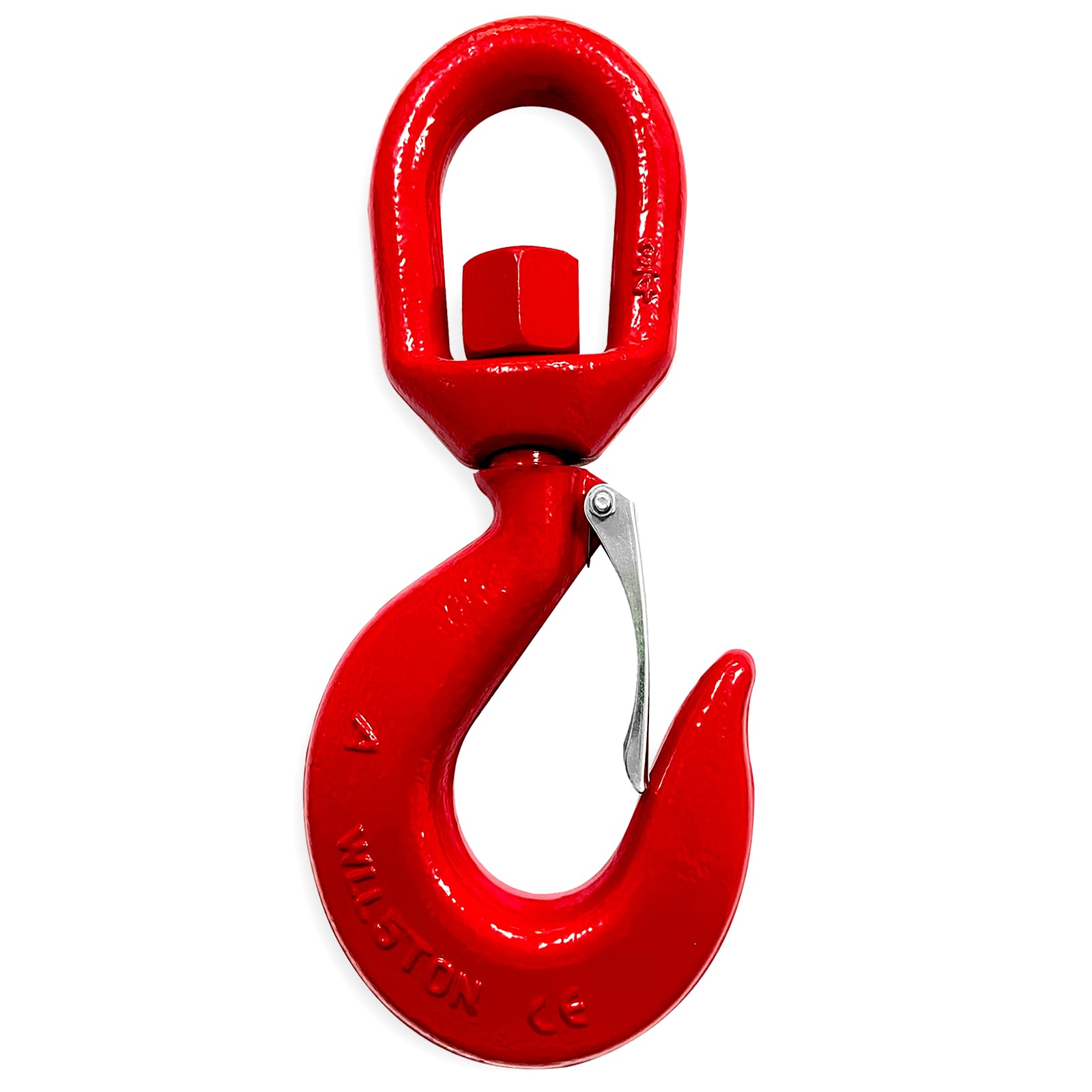 Gancio di sollevamento girevole da 5 tonnellate, gancio girevole resistente, gancio di sollevamento con fermo, gancio girevole G80, capacità di carico 4989,5 kg (1 pezzo, rosso)