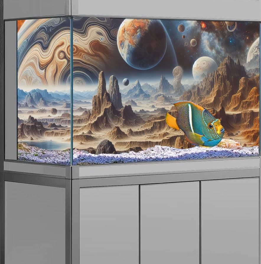 Image of 48X20IN Cosmic Spaceterrarium Background, Cool Parallel Space Themed Aquarium Reptile Habitat Background, Aquarium Background with 10EVA Double-Sided Tape
