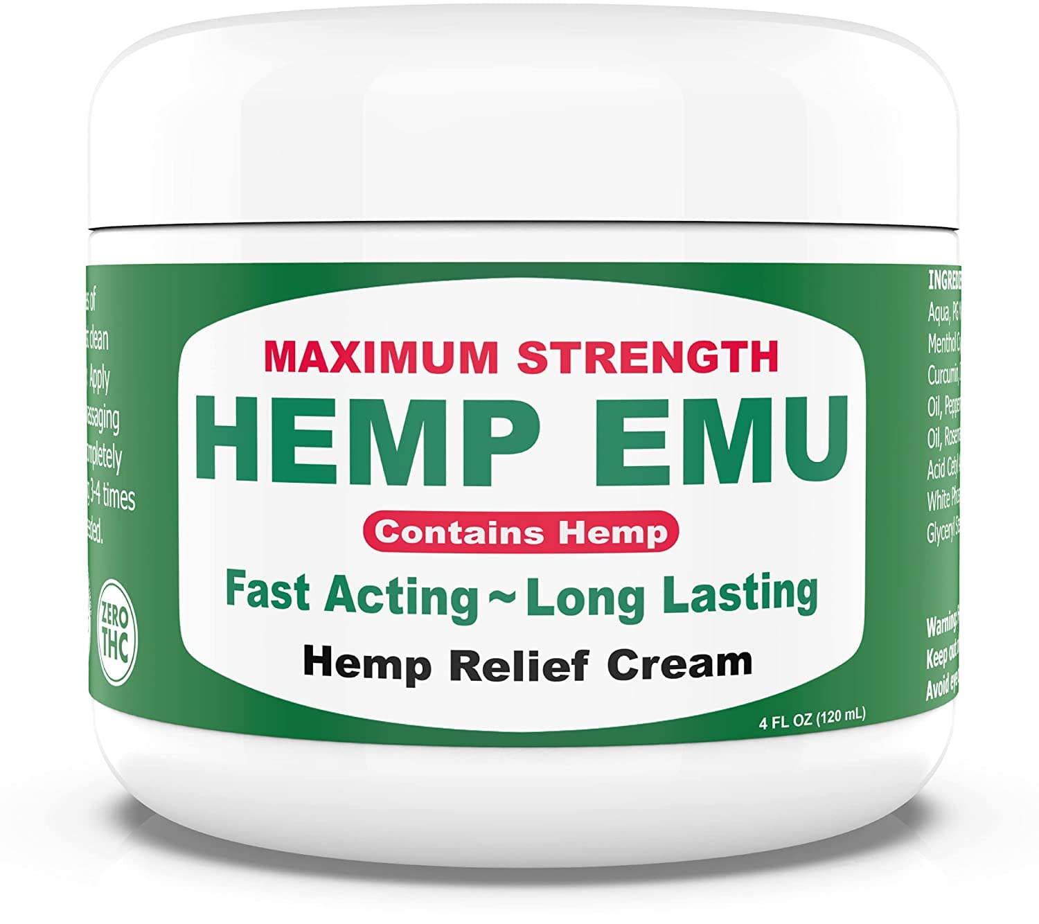 Hemp Emu Hemp Cream - Organic Hemp Oil Muscle Rub - Naturally Soothe Discomfort in Joints, Back, Knees with Premium Menthol Cream & Eucalyptus Essential Cream - Made in USA - 4oz image