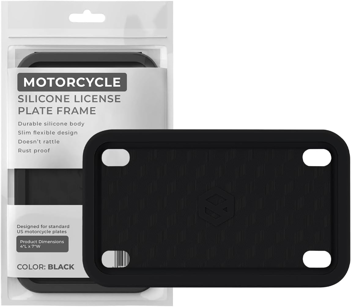 Rightcar Solutions Motorcycle The Original Premium Grade Silicone Bike Plate Frame | Rust Proof, Rattle Proof, Weather Proof License Plate Holder (Black)