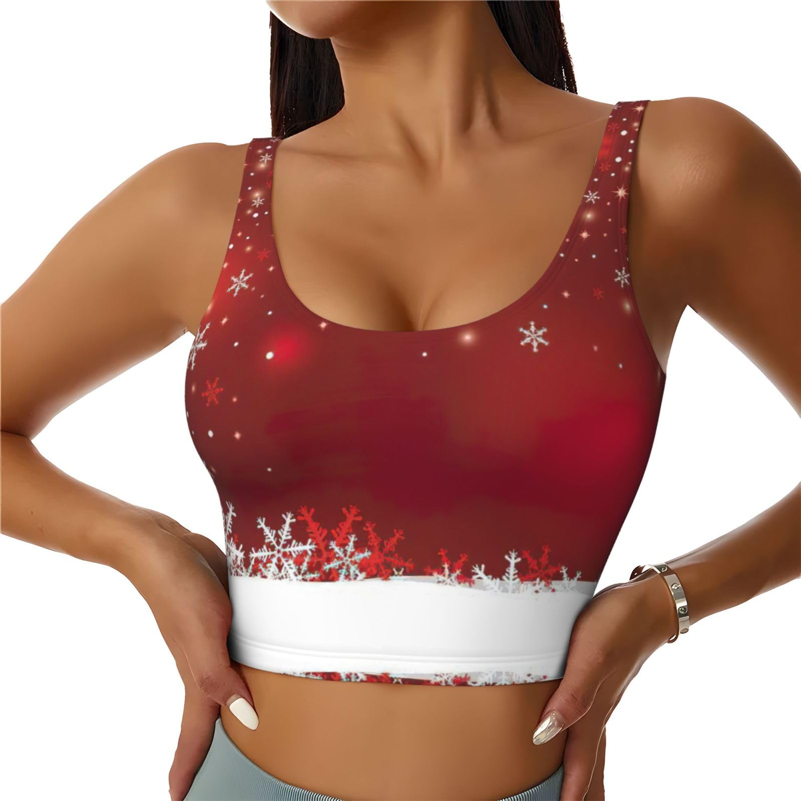 EdWal Christmas Print Sports Bras for Women Seamless Sports Bra, Wirefree Padded Workout Yoga Gym Fitness Bra Black