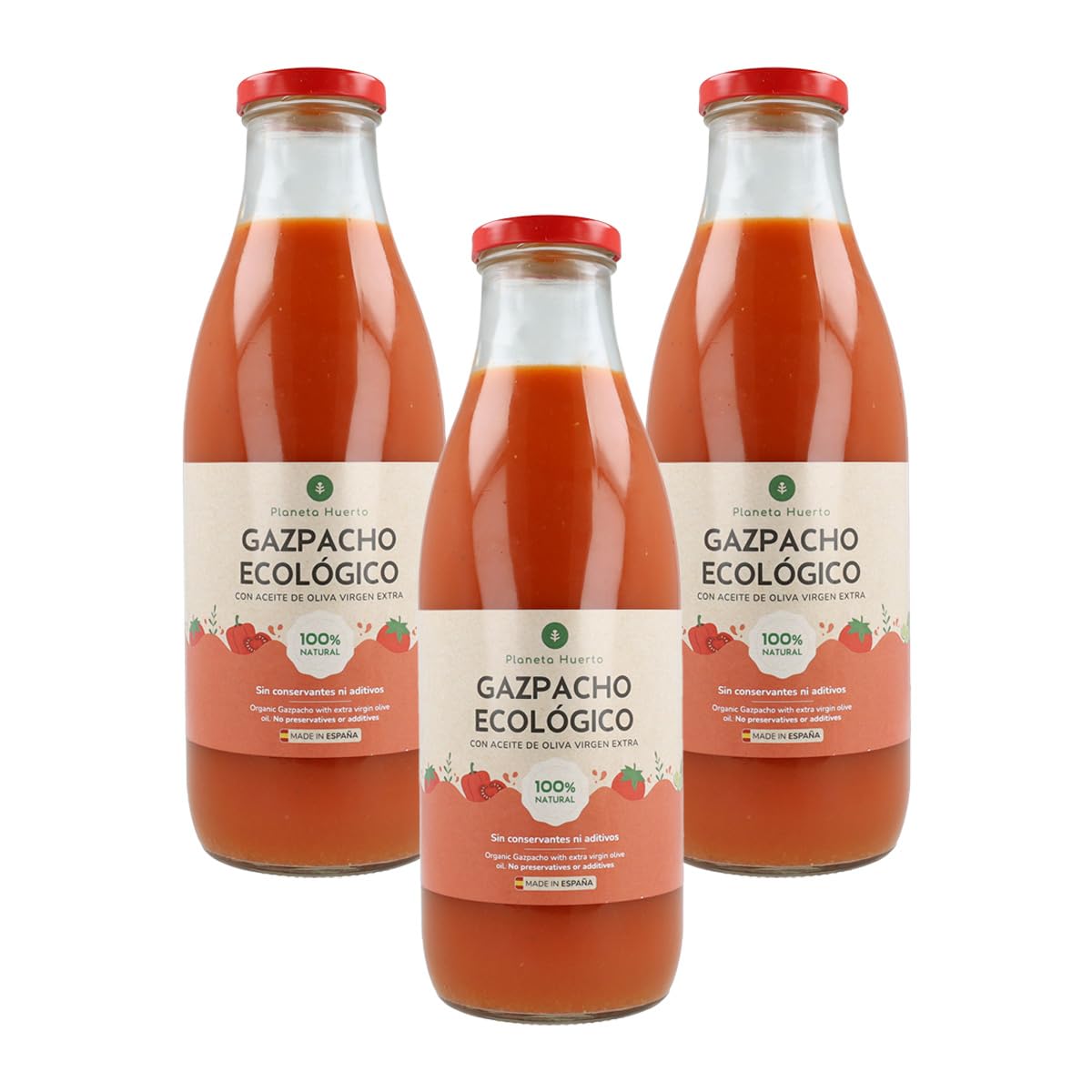Pack 3x Gazpacho Tradicional Ecológico 1L – Gazpacho andaluz con AOVE, bajo en calorías