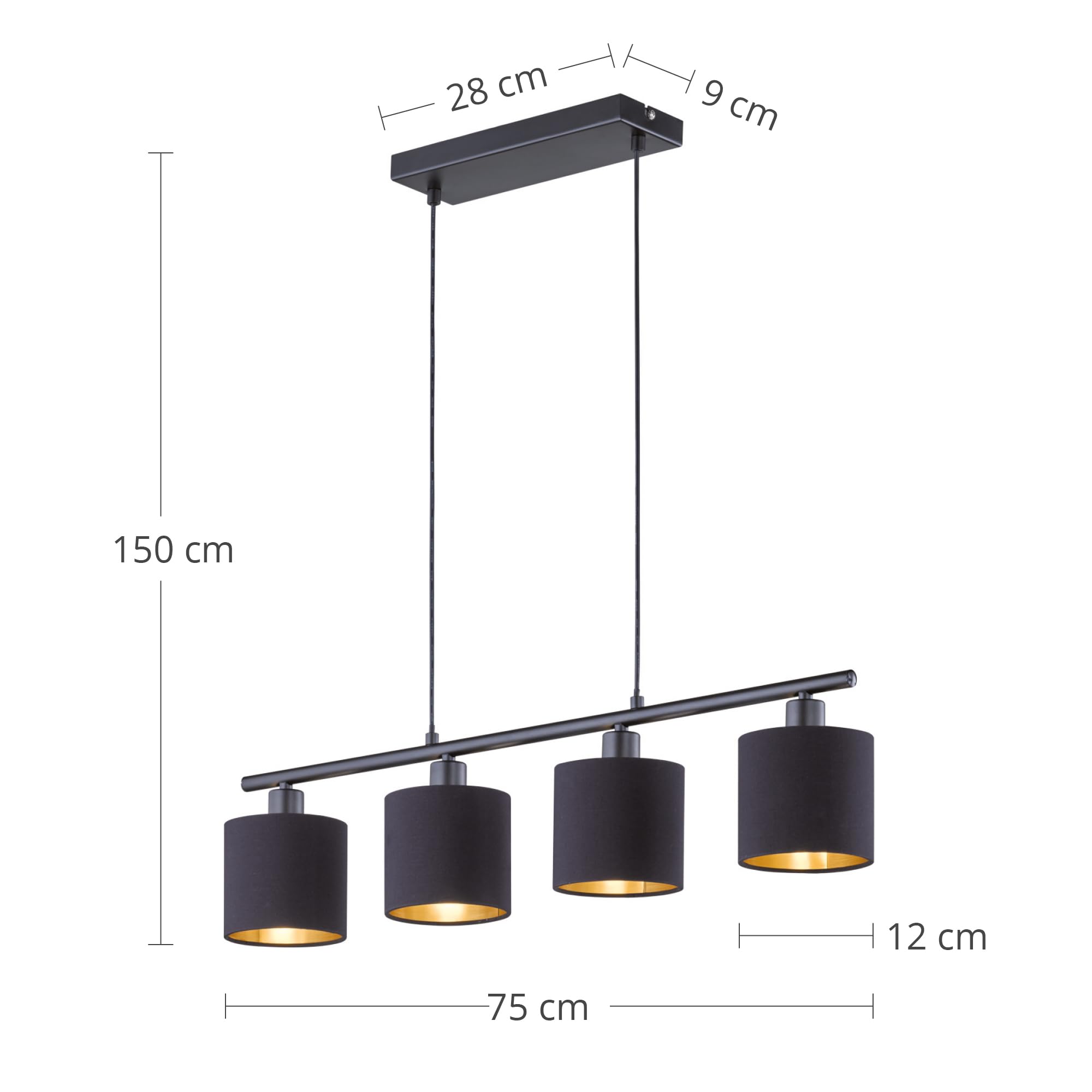 Reality TOMMY R30334079 Suspension, Métal Noir Mat, Abat-jour en Tissu, Noir