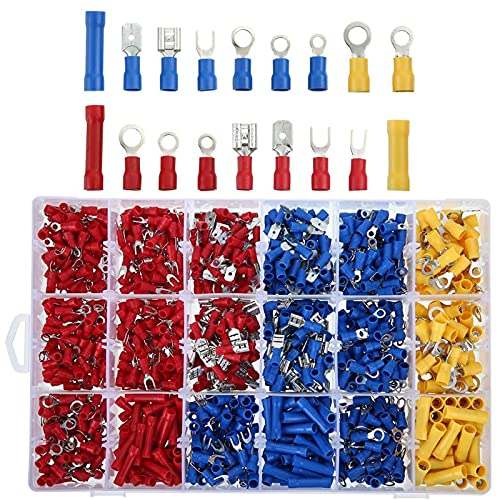 MGGi 1200Pcs Insulated Wire Electrical Connectors, Wire Crimp Connectors Terminals Kit with Ring, Spade, Butt, Quick Disconnect, Piggy Back, Bullet Connector, Automotive Cable Terminals Assortment Kit