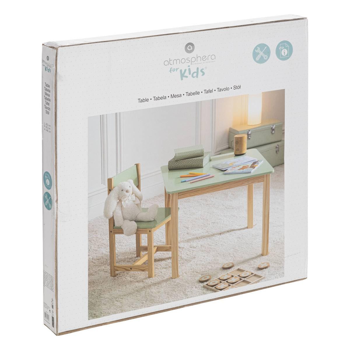 Table carrée pour Enfant en Bois Vert et Naturel H 54.5 cm - Atmosphera