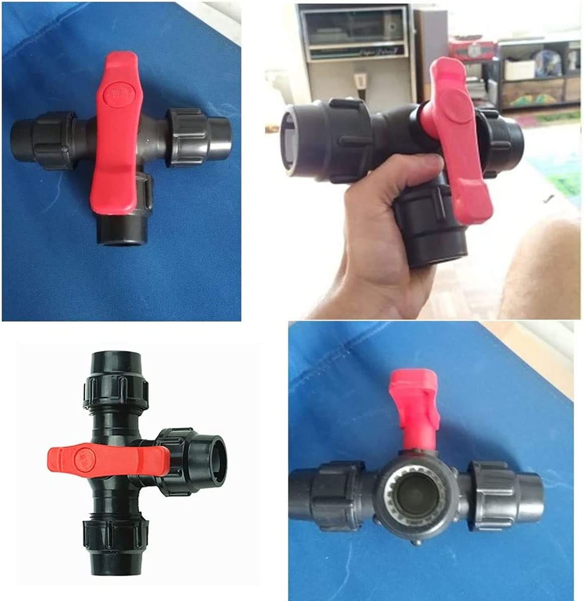Conector de válvula de plástico reutilizable tipo T de tres vías, diámetro interior, válvula de tubería de conexión rápida(Black,50mm)