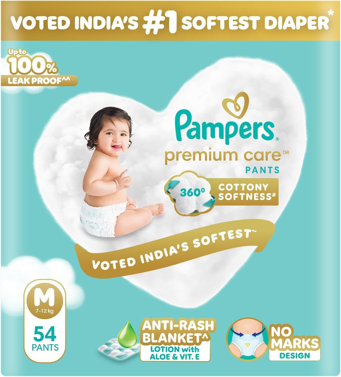 Pampers Premium Care Pants Diapers, Medium, 54 Count