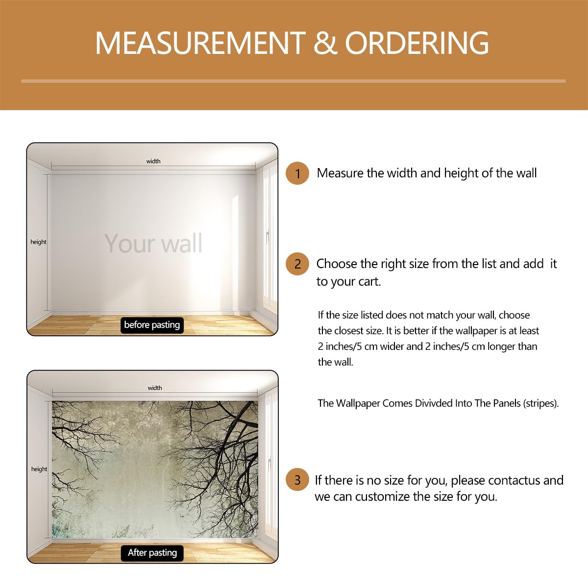 TUNDJ - Vintage Tree Branch Mural Wallpaper for Living Room Bedroom(Not Peel and Stick)