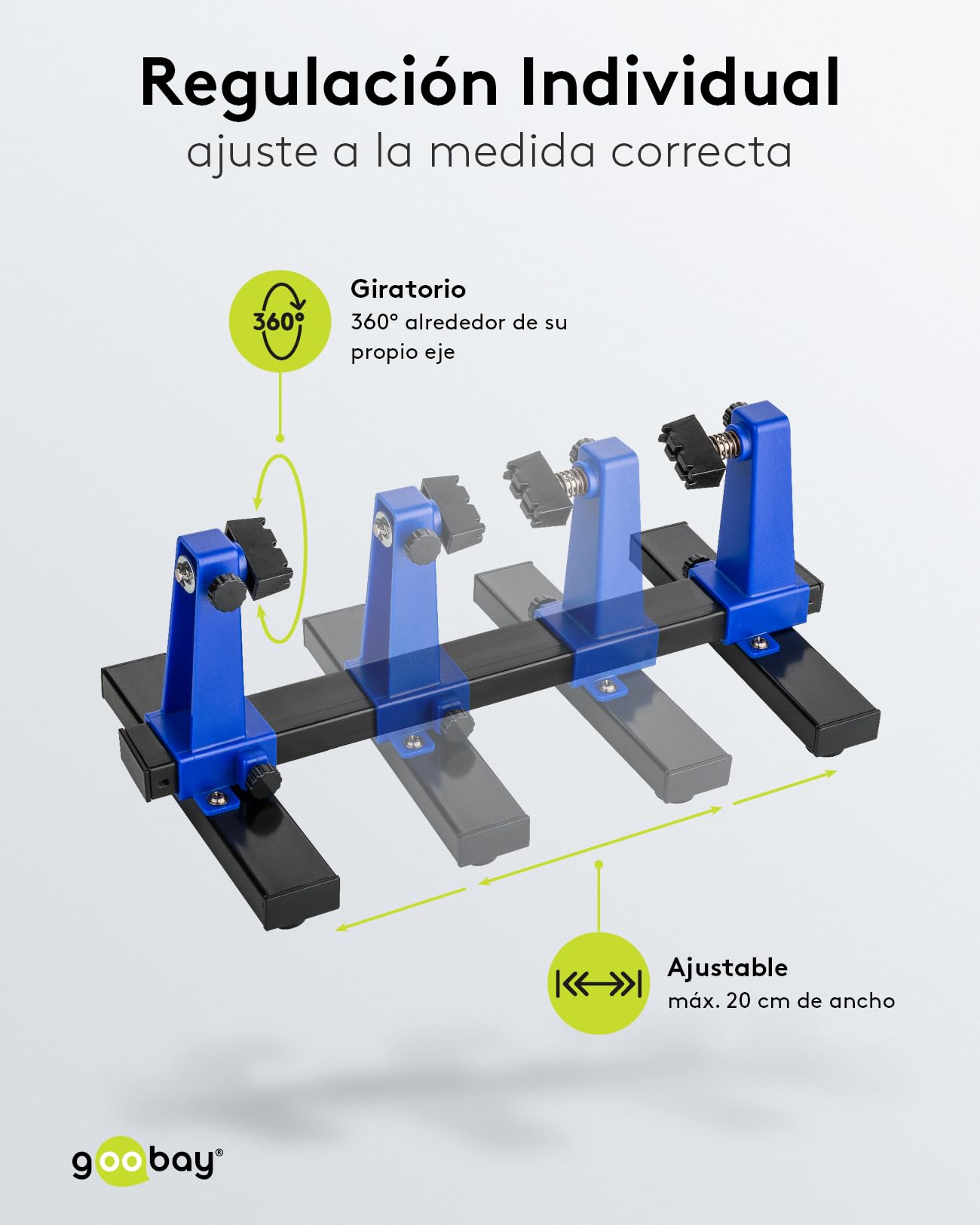 goobay Soporte ajustable para PCB/Soporte para PCB/Robusto soporte para soldar Para fijar PCBs y piezas de trabajo durante la soldadura y el trabajo artesanal/Rotación de 360, 51220