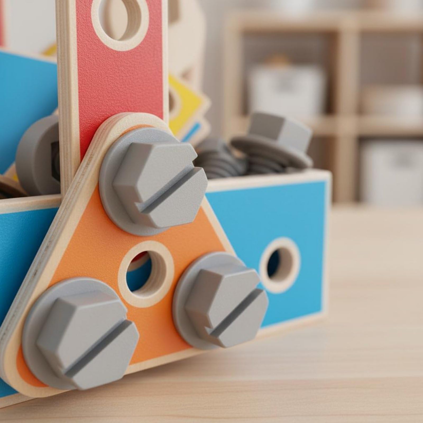 Blocchi Riparazione Bambini Set Costruzioni Legno Kit Attrezzi Bambino Dadi E Bulloni con Chiave E Cacciavite Ispirato a Scenari Reali di Riparazione