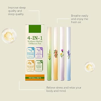 4Pcs/Box Herbal Diffuser Pen, Aromatherapy Inhaler Stick, Dual-Action Herbal Purifier Pens, Portable Vaporless Fum Inhaler for Cleanse,Breathing Aid & Oral Freshening, All-Natural Botanicals (3Box)