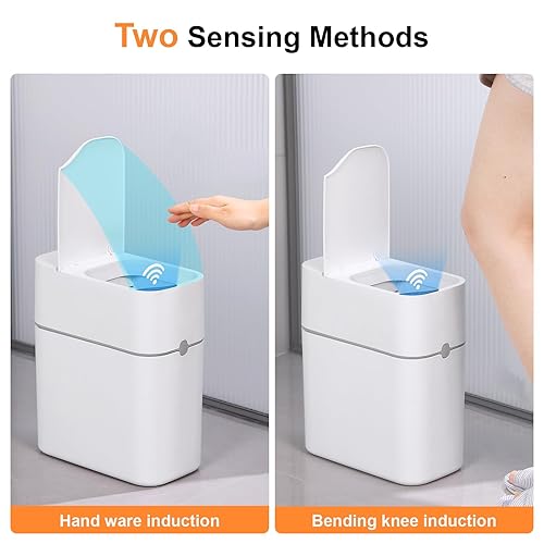 Miniatura 5 de MUEE Cubo de basura automático con sensor de movimiento con tapa, bote de basura inteligente de 3 galones, cubo de basura delgado y pequeño, cesta