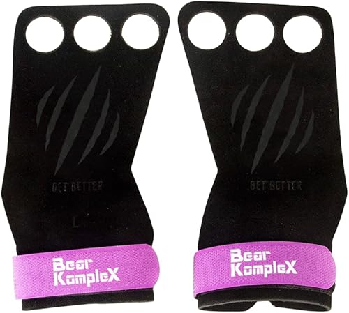 Bear KompleX Empuñaduras de cuero de 3 agujeros para entrenamientos, dominadas, levantamiento de pesas, gimnasia WOD, agarre cruzado de palma con