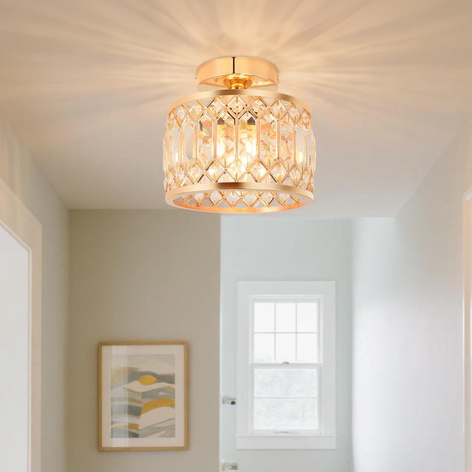 ANWIO Hallway Lights Ceiling,Ceiling Light Living Room,Kitchen Lights Ceiling,E27 Light Shade Lamp,Gold Chandelier,Morden Crystal Lounge Light Ceilings (LAMP DIAM 20.5CM) - Image 4