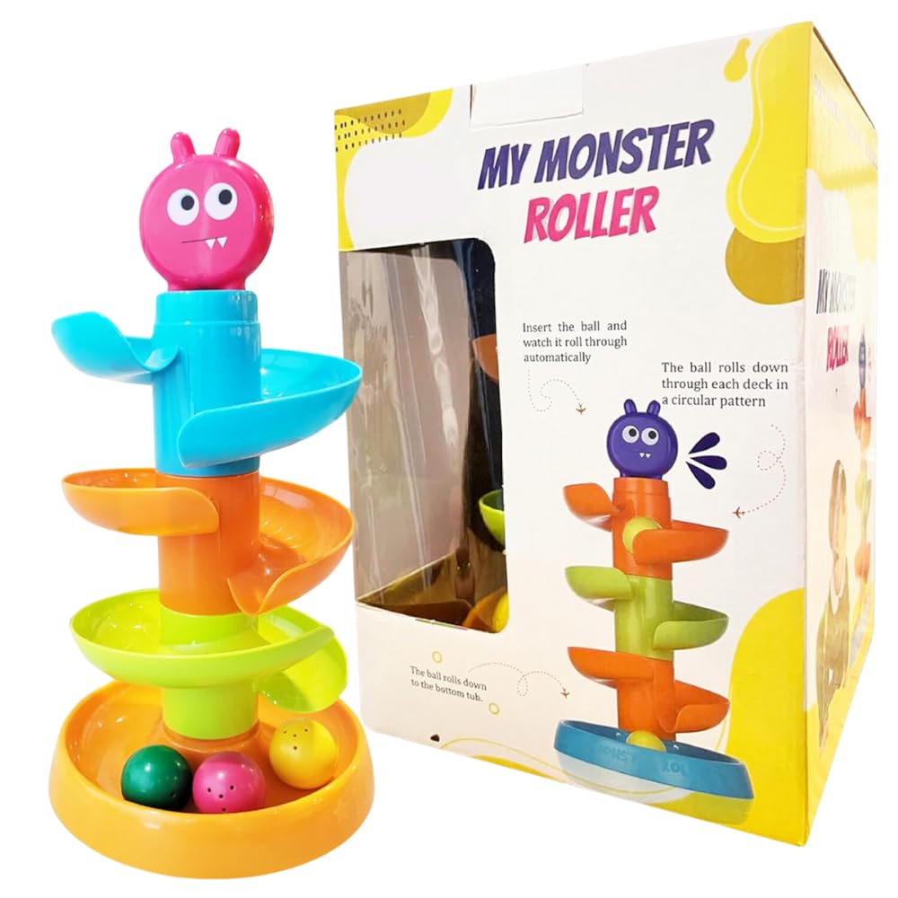 Estilo Rolling and Swirling Ram Monster Roller – 4-Layer Ball Drop Tower Toy with 3 Colorful Balls | Swirling Activity Toy for Babies & Toddlers | Drop & Roll Learning Toy for 1+ Year Old Kids-image-19