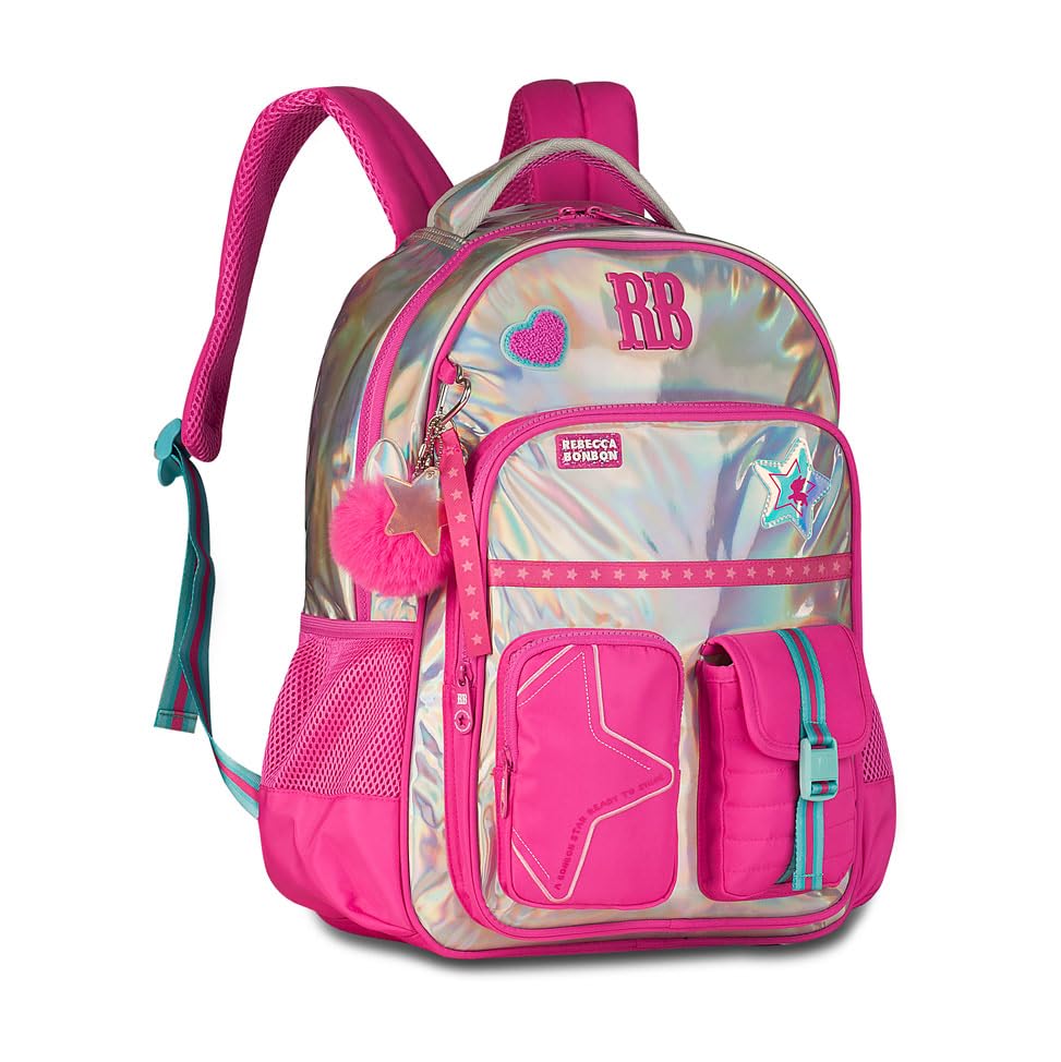 Mochila de Costas Rebecca Bonbon Holo Shine RB27020 Juvenil Grande Holográfica Bolso Antifurto (Rosa)