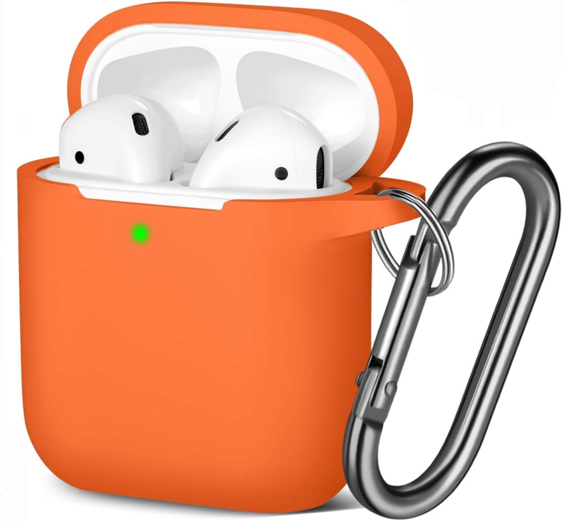GEAK for AirPods Case (Front LED Visible), Shockproof Protective Silicone Case Cover for Apple AirPods 1 & 2 Wireless Charging Case, Orange