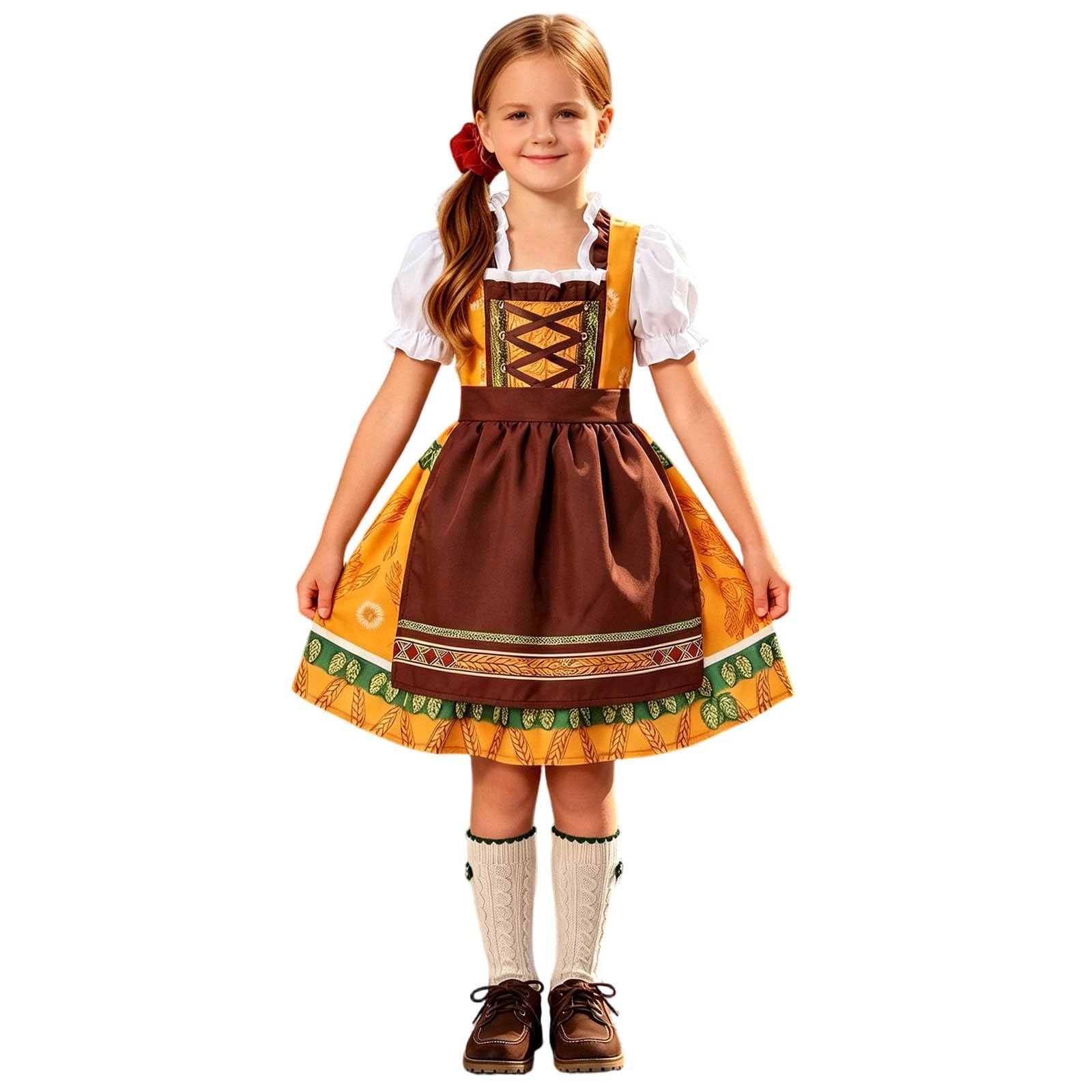 Generisch Zweiteiliges Trachtenkleid für in Cosplay- für Damen Herren traditionelles -Set mit Bluse Schürze Party-Outfit für Volksfest Feierlichkeiten