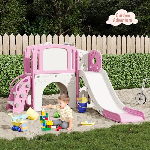 Garvee 8-in-1 Toddler Slide Indoor & Outdoor Playground Playset for Kids-Includes Climber, Basketball Hoop, Telescope, Tunnel, and Storage Space for Backyard & Courtyard Fun by Garvee - Image 5