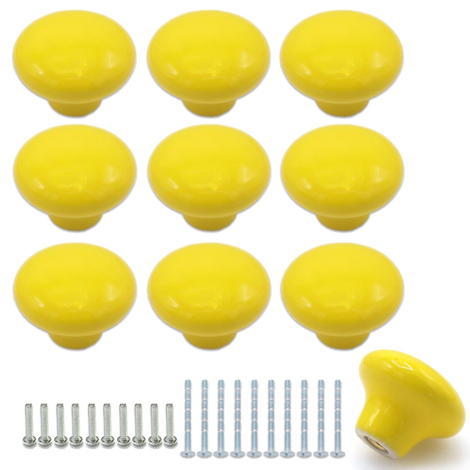 Joyangy 10 x Yellow Ceramic Cupboard Knobs for Kitchen Cupboards, Wardrobes, Nursery, Bedroom Furniture and Office Desks, 32mm — image 1