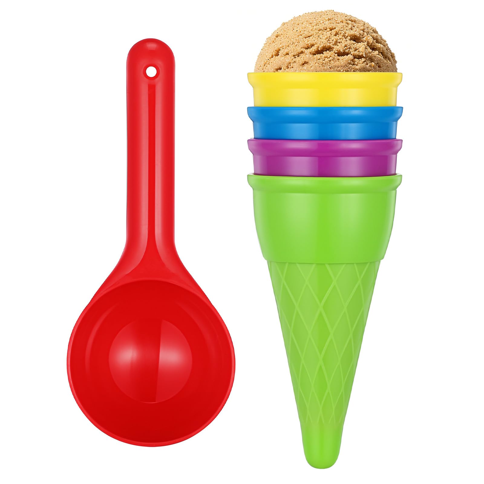 SUPVOX 5-piece Kids Beach Toy Set - Ice Cream Cone Sand Molds & Scoop - Outdoor Seaside Playset for Toddlers - Summer Sandbox Fun - Assorted Colors