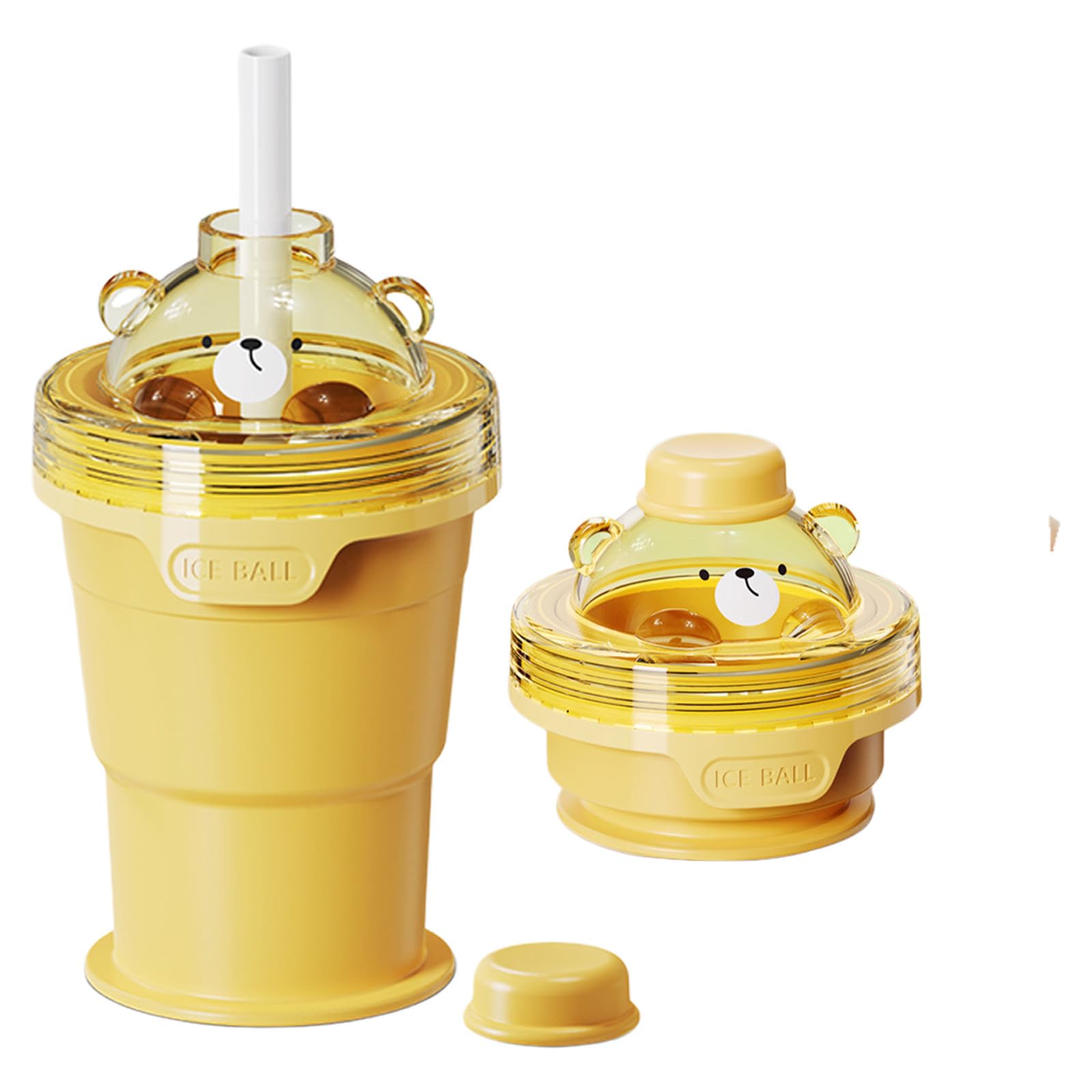 Limtula Foldable Silicone Ice Ball Tray Travel Cup Multipurpose with Leak Proof Lid Cover and Straw for Drink Travelling Ice Sphere Mold with Straw & Lid