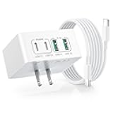 USB C Charger Block, 40W 4Port Fast Charging Wall Plug PD + QC Power Adapter Flat Type C Multiport, 6ft Braided USB C to C Cable for iPhone 16 15 iPad Pro Air5 AirPods Galaxy S24