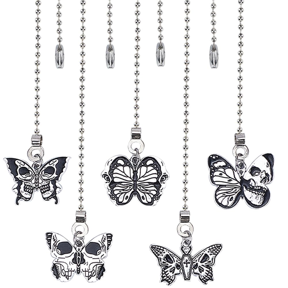 CRASPIRE 10Pcs 5 Style Halloween Ceiling Fan Pull Chain Extender Skull Butterfly Charm Pendant 12.6 Inch Decorative Extension Connector Ball Bead Cord Replacement Hanging Ornaments for Lighting Lamp