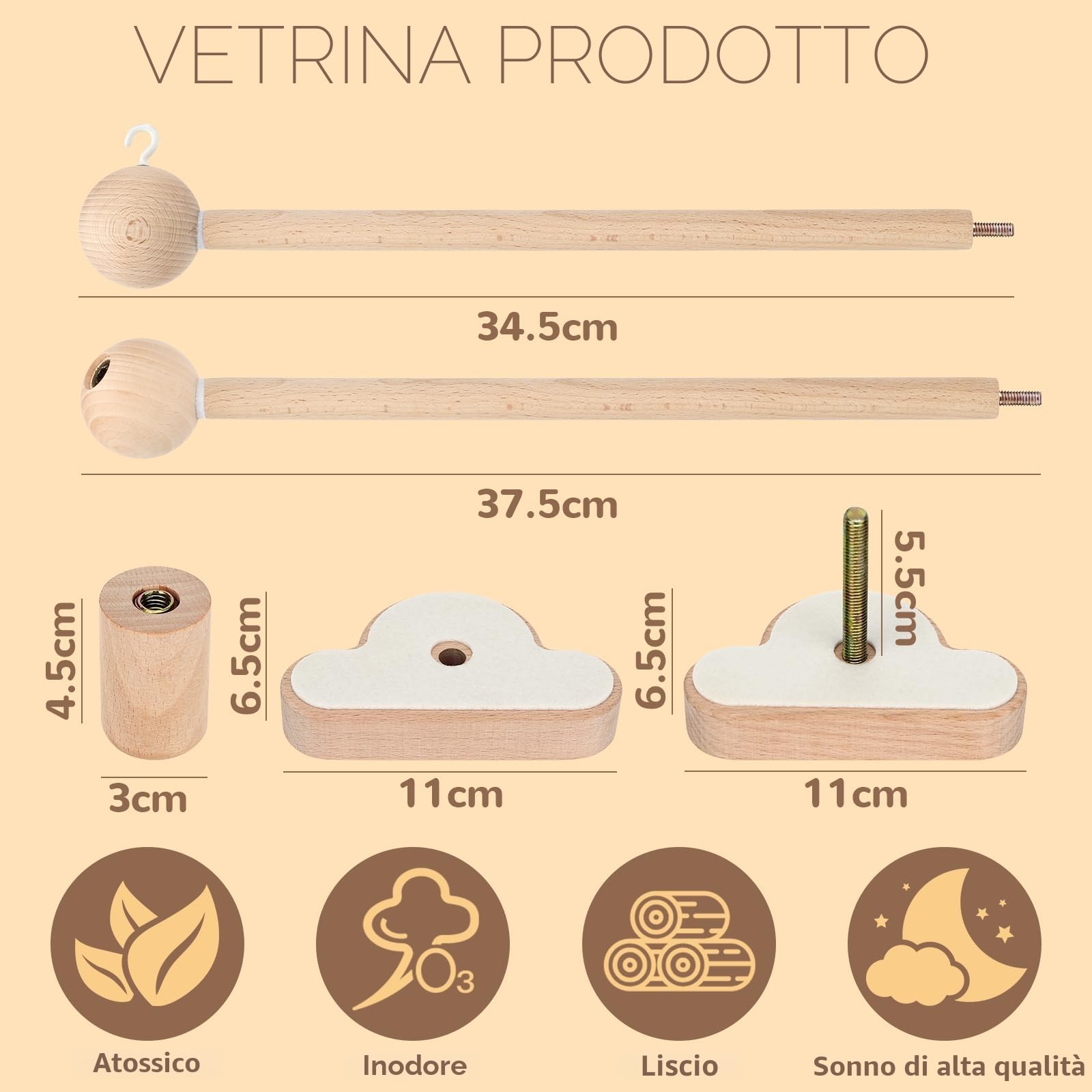 Farerkass Supporto Per Cellulare Per Lettino, Supporto Per Cellulare Nuvole In Legno, Supporto Per Giostrina Regolabile In Altezza In Legno, Gancio Rimovibile, Adatto Per Lettini E Fasciato