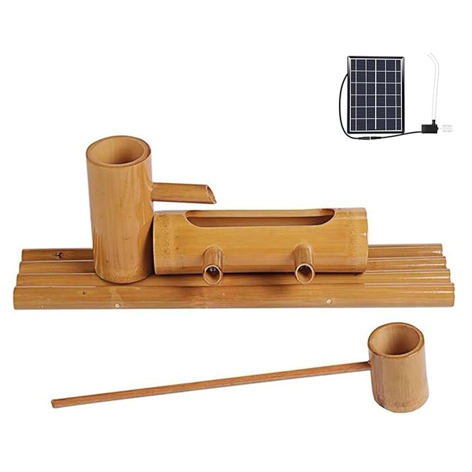 asdchZen Handmade Bamboo Fountain, Solar Water Feature, Feng Shui Zen Decor, Natural Bamboo Spout With Pump, For Garden Pond, Fish Tank, Stone Basin, Lawn Or Backyard, 12In,16in(40cm)