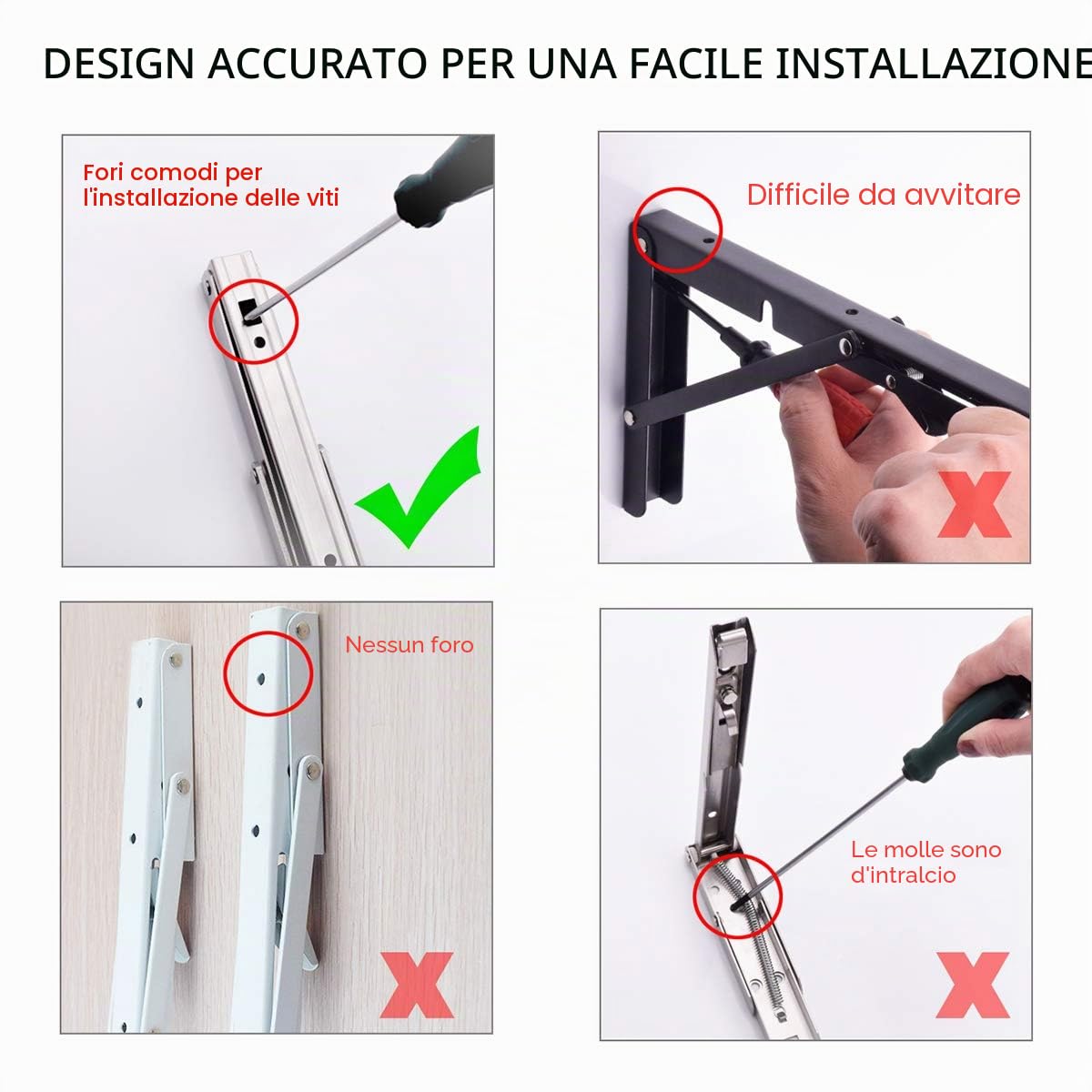 YUMORE Staffe Pieghevoli per Mensole 400mm,YUMORE Reggimensola Pieghevole Inox Supporti per Mensole Pesanti Tavolo da Parete Salvaspazio fai-da-te Staffe Triangolari, Carico Massimo 150kg, [2 Pezzi]