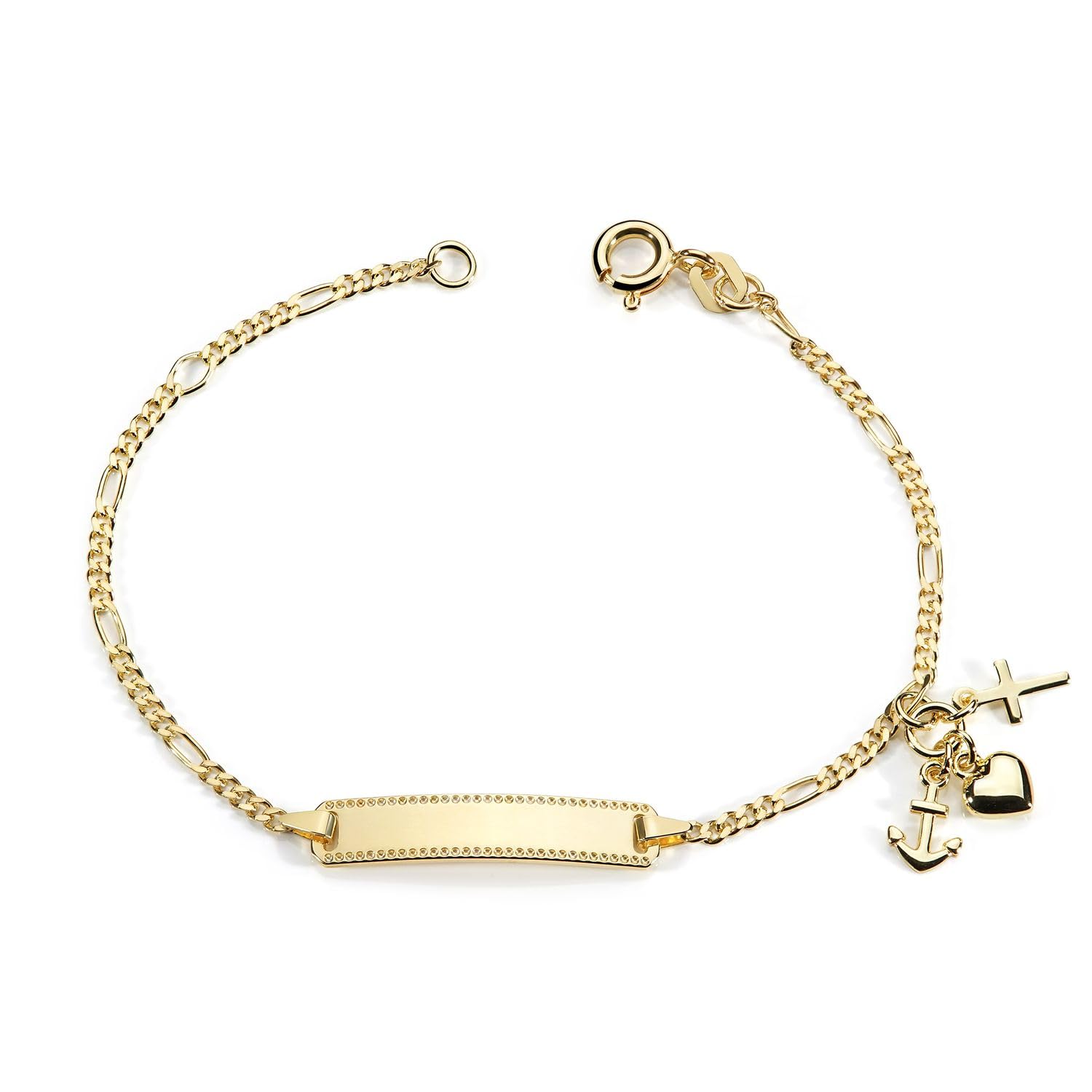 MATERIA Kinderarmband mit Gravur gold - 925 Sterling Silber vergoldet mit Glaube Liebe Hoffnung 14-16mm personalisiert