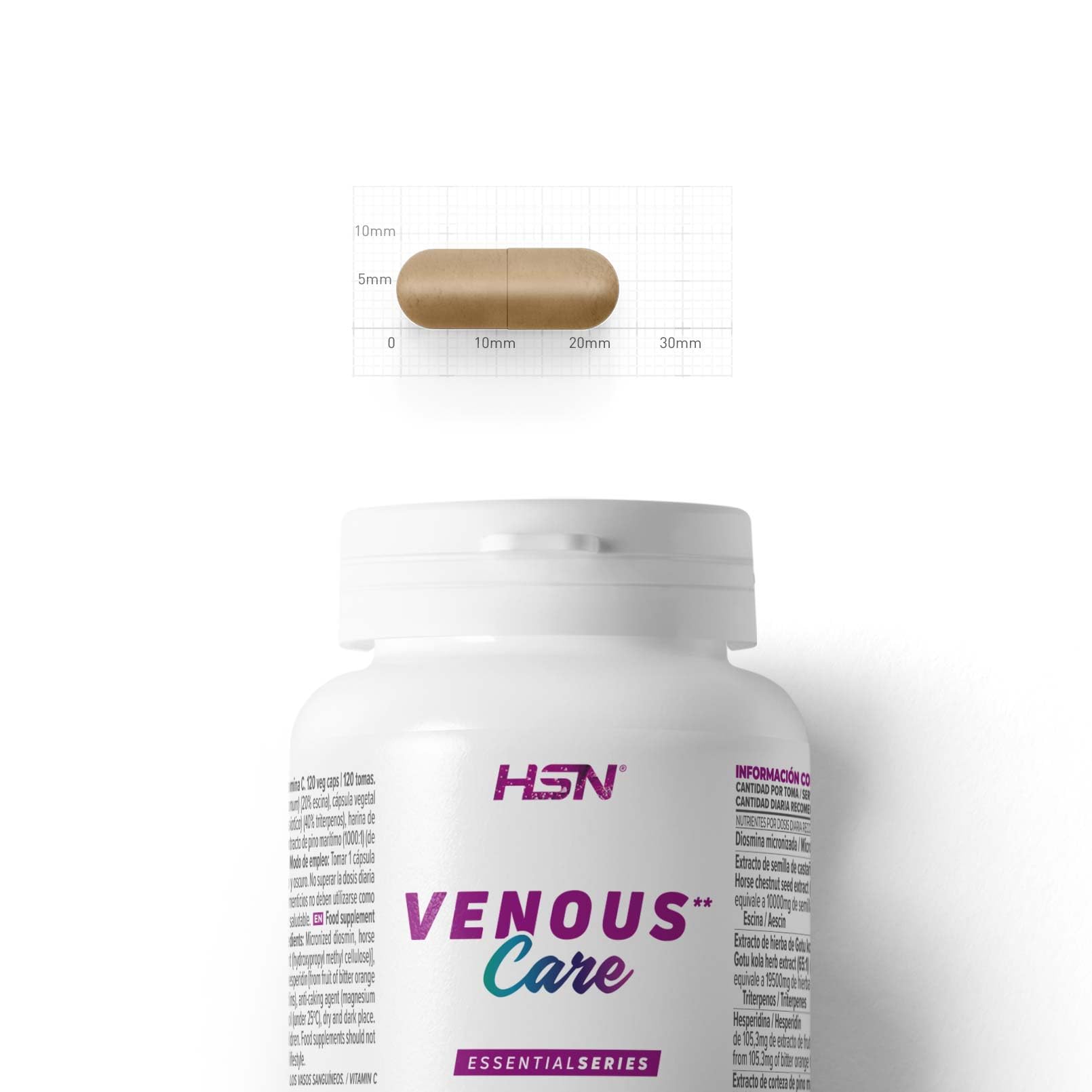 HSN Venous Care | 60 Cápsulas Vegetales | Diosmina Hesperidina Pycnogenol® Castaño de Indias Gotu kola Vitamina C | No-GMO, Vegano, Sin Gluten