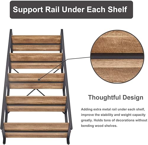 Miniatura 4 de FATORRI Estantería industrial de 5 niveles para oficina en casa (roble vintage) Vintage Oak,Nogal oscuro,Roble rústico,Blanco (White