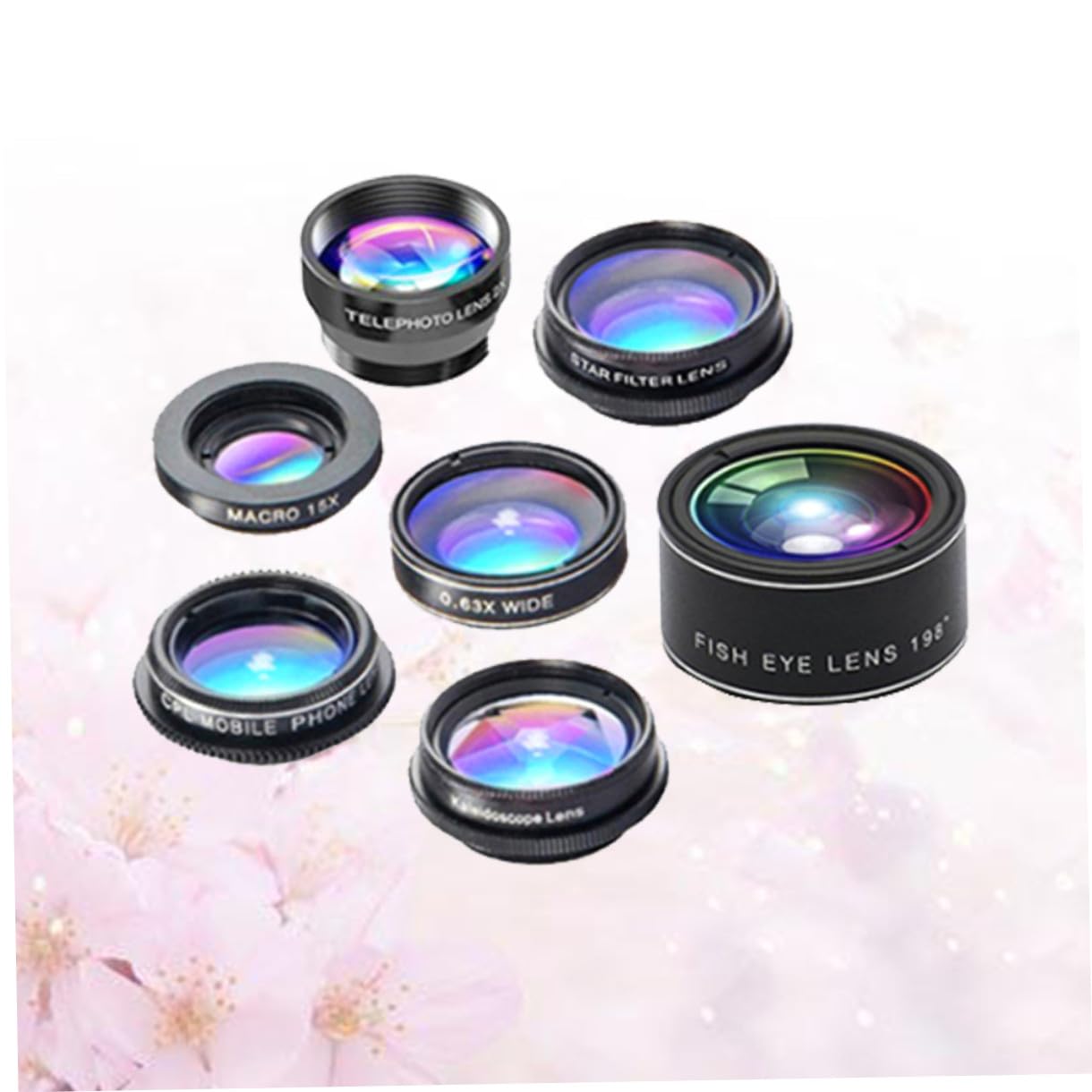 Set di Lenti per Smartphone 7 in 1 Clip, Metallo e Vetro | Nero, Riduce i Riflessi Sul Vetro, Alta Definizione, per Smart Phone e Telefono, Accessorio Fotografico