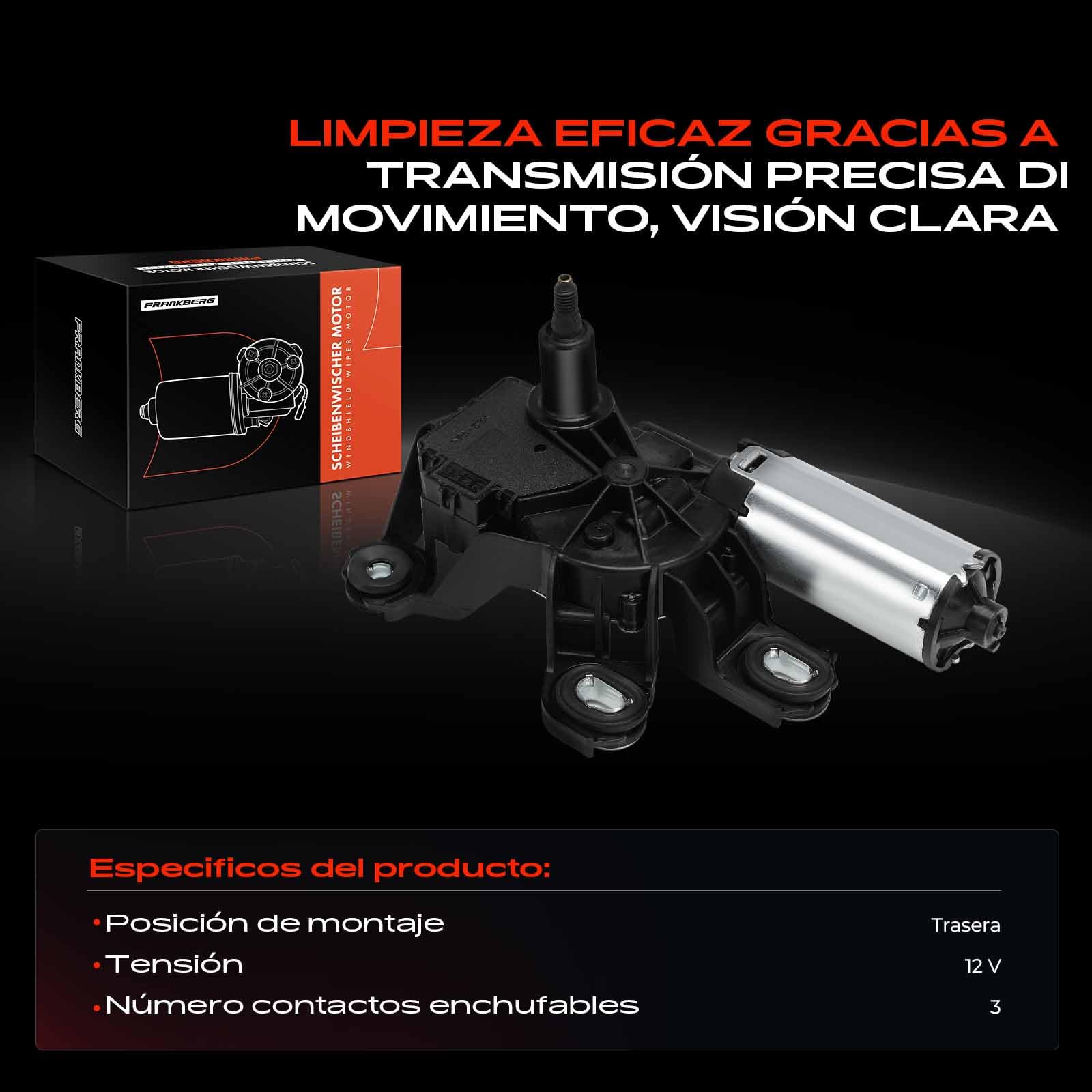 Frankberg Motor del limpiaparabrisas 3-Polos Trasera Compatible con Viano W639 2.1L-3.7L 2003-2025 Vito Bus W639 2.1L-3.7L Electric 2003-2015 Replace# 6398200408