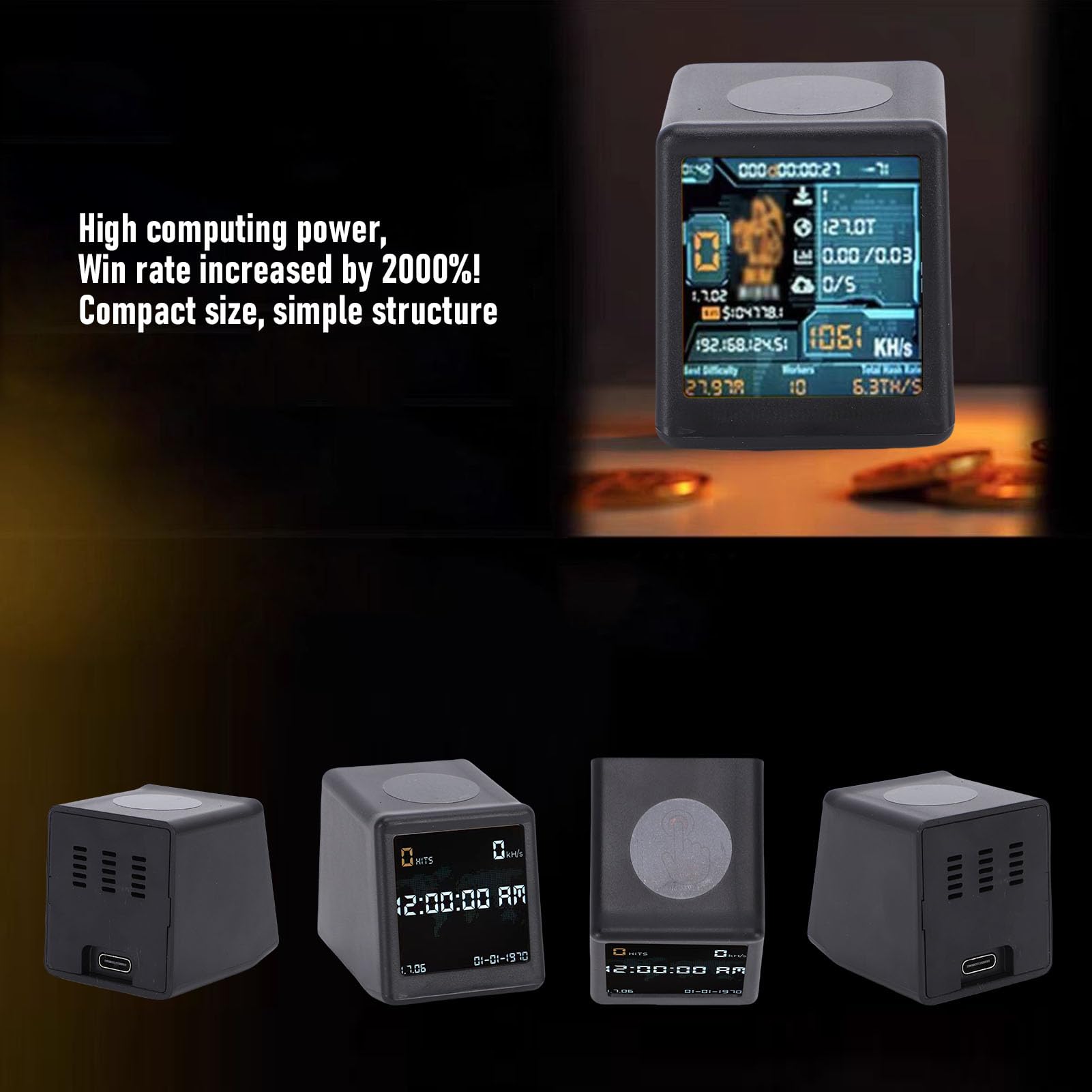 Generic Bitcoin Miner, WiFi Bluetooth 1060kH/s Hashrate ESP32 BTC Bitcoin  Lottery Miner with 1.54 Inch Smart Display, Crypto Mining Machine with Low  Power Consumption for Home Use (Black) : Amazon.sg: Electronics