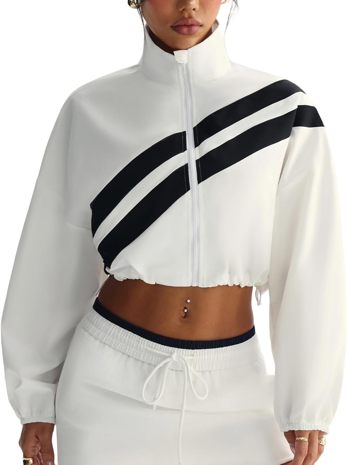 Women's Cropped Athletic Jacket Zip Up Lightweight Sun Protection Hiking Tops Long ...