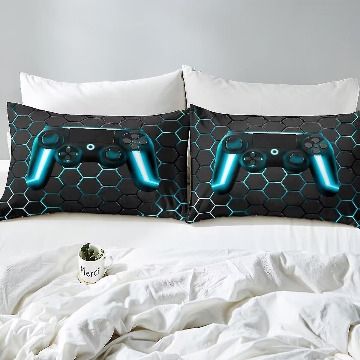 Tabeskly Boy Black Blue Gaming Bedding Duvet Cover Set Single - Image 4