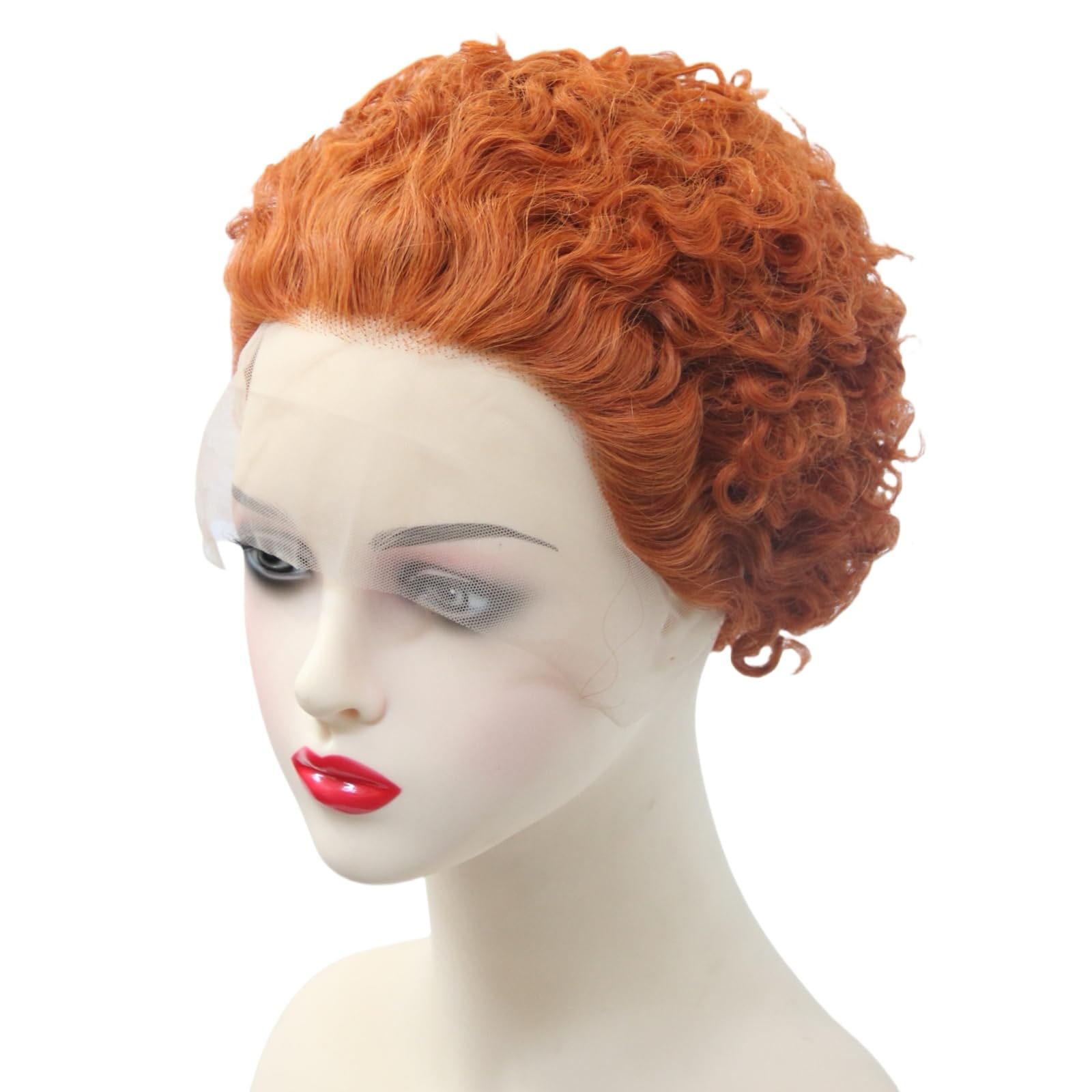 Qiyazai Orange Human Hair Short Curly Lace Front Wig 180% Density Pixie Wig for Black Women, orange short curly wig human hair, 6 Inch