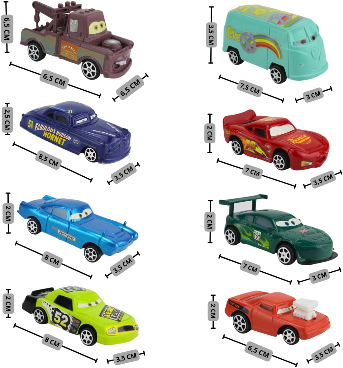 Kit 8 Carrinhos Fricção Filme Carros 3 Relampago Mcqueen Coleção Presente para Criançada
